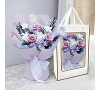 Bouquet de roses éternelles de qualité supérieure, coffret cadeau avec sac fourre-tout à fenêtre, cadeau pour la Saint-Valentin, anniversaire, pour elle, maman, épouse, décoration intérieure d