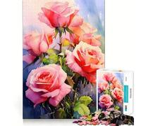Bouquet de Roses Roses Puzzle de 1000 pièces pour Adolescents Jeu de réflexion et de Calme Qualité supérieure Cadeau de Noël (50x75cm)