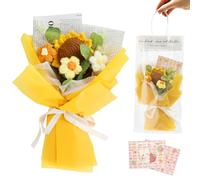 Bouquet de tournesols artificiels en crochet - Fleurs artificielles faites à la main comme plante de soutien émotionnel pour les anniversaires, la fête des mères, la Saint-Valentin - Carte de vœux