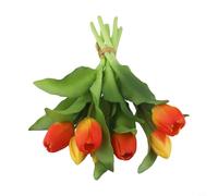 Bouquet de tulipes artificielles à 7 tiges pour décoration de mariage et de fête, parfait pour chambre, bureau et décoration de table (orange)