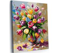 Bouquet de tulipes colorées Peinture Numero Adulte,sans Cadre DIY Kit de Peinture à l'Huile sur Toile pour Débutants avec Pinceaux et Acryliques pour Décoration D'Intérieur 40x50 cm