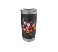 Bouquet de tulipes Papillon Floral Jardin Printemps Nature Gobelet isotherme en acier inoxydable double paroi