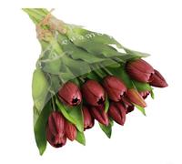 Bouquet de tulipes réalistes en polyuréthane avec 7 fleurs pour décoration de mariage, salon, chambre à coucher, bureau, table, couloir, fête, événement (violet foncé)