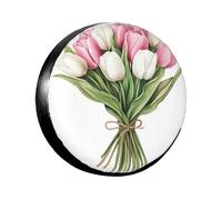Bouquet de Tulipes Rose Pastel Blanches avec Ficelle - Housse de Pneu de Secours Universelle résistante aux intempéries et à la poussière - pour Camion, Voyage, remorque, véhicule de 40,6 cm