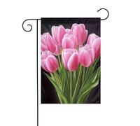 Bouquet de tulipes roses fraîches - Drapeau de jardin - 30 x 45 cm - Vertical double face - Décoration extérieure - Drapeau de cour