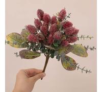 Bouquet d'éryngium artificiel : fleurs artificielles vibrantes pour décoration d'intérieur, bureau, centres de table de mariage et arrangements de fête, fleurs artificielles en plastique (rouge)