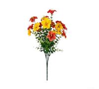 Bouquet d'eucalyptus artificiel et de gloire du matin pour salle à manger en plein air, tables, bancs de pique-nique, banc de jardin (jaune + orange)