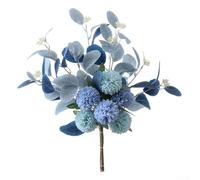 Bouquet d'hortensia artificiel blanc de 47 cm avec feuillage d'eucalyptus pour bureau, coiffeuse, table et décoration de chambre (double bleu)