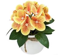 Bouquet d'hortensia artificiel monté dans un récipient en plastique imprimé 3D avec détails de ficelle pour décoration de maison et de bureau et occasions spéciales (jaune)