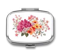 Bouquet d'hortensias aquarelle dans boîte à pilules rose vif orange 2 compartiments pilulier de voyage pour sac à main