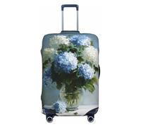 Bouquet d'hortensias bleus et blancs dans un vase - Housse de bagage de voyage élastique anti-poussière et résistante aux rayures - Pour valises de 55,9 à 61 cm