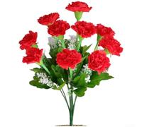 Bouquet d'œillets artificiels composé de 10 fleurs en soie pour la maison, le bureau, l'appartement, la décoration de réception de mariage et la photographie de portrait (rouge vif)