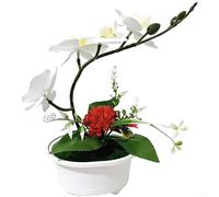 Bouquet d'orchidée phalaenopsis à 4 tiges en plastique et hortensia pour décoration intérieure, salon, bureau, étagère (blanc)