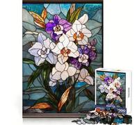 Bouquet d'orchidées en vitrail Puzzle de 1000 pièces pour Adultes Jeu Intelligent Anti-Stress Motif à Assembler Surprise de Noël 50x75cm