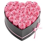 Bouquet - DUOKU - Boîte en Cœur - 27 Roses Éternelles - Rose Doux - Élégant pour Anniversaire