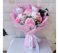 Bouquet en peluche de dessin animé Hello Kitty, poupée de fleurs de roses, décoration de mariage pour la maison, cadeau de noël et de saint-valentin 17
