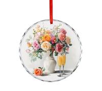 Bouquet floral aquarelle roses oranges roses en cristal à suspendre pour décoration d'arbre de Noël