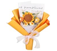 Bouquet floral au crochet, rose faite à la main et trois fleurs bouffantes, fleurs artificielles avec lumière LED et sac cadeau