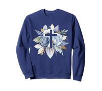 Bouquet floral bleu chrétien avec croix Sweatshirt