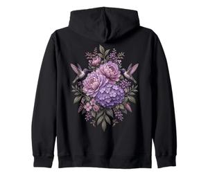 Bouquet Floral Colibri Fleurs Violettes Botanique Sweat à Capuche