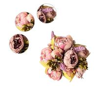 Bouquet floral de pivoines en plastique - Décoration de mariage réaliste pour fête commerciale ou maison, 24 diamètres artificiels violet/violet foncé/orange/blanc/pour champagne/rose (violet foncé)