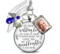 Bouquet Photo Charm souvenir de mariage Quelque chose ange bleu - I Know You'd Be Here If Heaven Honor Love One, finition argentée, bijoux de mariée faits à la main, pendentif en verre blanc, 2 cadres
