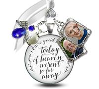 Bouquet Photo Charm souvenir de mariage Quelque chose ange bleu - I Know You'd Be Here If Heaven Honor Love One, finition argentée, bijoux de mariée faits à la main, pendentif en verre blanc, 2 cadres