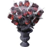 Bouquet Roses Rouges Toile D'araignée 35 Cm Halloween Rouge