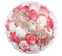 Bouquets de mariée et de demoiselle d'honneur rouge vin strass ruban rose bouquet fournitures de mariage pastèque mixte 15 cm de diamètre