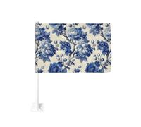 Bouquets de pivoine vintage à boucler avec feuilles de vigne et drapeau de voiture - Clip de fenêtre extérieure - 30 x 45 cm - Décoration de voiture double face