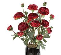 Bouquets de pivoines artificielles en soie - 18 têtes de roses Lulian vintage en soie à longues tiges - Arrangement de fleurs artificielles pour la maison, la cuisine, la décoration de mariage, les