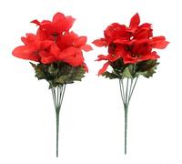 Bouquets de poinsettia faciles - Six belles fleurs artificielles avec sept têtes chacune pour les vacances (rouge)