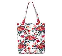 Bouquets floraux chics et lumineux de couleur rouge marine,Sacs d'épicerie réutilisables, sacs fourre-tout de grande capacité, sac à bandoulière en toile