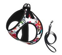 Bouquets Floraux Chics et Lumineux, Rouge et Bleu Marine,Harnais pour Animaux de Compagnie, Harnais réfléchissant réglable pour Chien,S