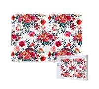 Bouquets Floraux Chics et Lumineux, Rouge et Bleu Marine,Puzzle Familial en Bois de 1 000 pièces pour Adultes et Adolescents, décoration d'intérieur