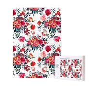 Bouquets Floraux Chics et Lumineux, Rouge et Bleu Marine,Puzzle Familial en Bois de 300 pièces pour Adultes et Adolescents