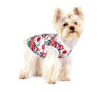 Bouquets Floraux Chics et Lumineux, Rouge et Bleu Marine,T-Shirt sans Manches en Coton pour Animaux de Compagnie, Gilet Respirant, Extensible et Doux,M