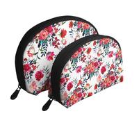 Bouquets Floraux Lumineux Chic Rouge Marine, Trousse de Maquillage Coquille Femme Petit Porte-Monnaie Trousse de Toilette Trousse à cosmétiques 2 pièces