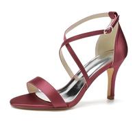 Bourgogne 36, Femmes Croix Bandes Talon Bloc Escarpins Femmes Chaussures de Mariée Été Peeptoe Sangle de Cheville Chaussures de Mariage