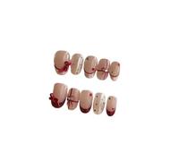 Bourgogne Polka Dot Bow Press Fait À La Main Sur Les Ongles Français Manucure Courte Style Princesse Faux Ongles Kit Manucure(M)