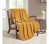 BOURINA Couverture chenille douce, chaude et confortable pour toutes les saisons - Pour canapé, chaise, lit - Décoration d'intérieur (127 x 152 cm, jaune)