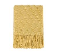 BOURINA Jeté de canapé texturé uni doux et décoratif en tricot, moutarde, 127 x 152 cm