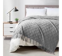 BOURINA Jeté de lit en tricot doux et texturé jacquard à motifs de losanges pour canapé ou lit, gris clair, 127 x 178 cm