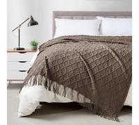 BOURINA Jeté de lit en tricot jacquard à motif losanges pour canapé ou lit, marron, 127 x 178 cm