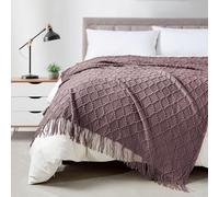 BOURINA Jeté de lit texturé solide et doux pour canapé ou lit Couverture décorative en tricot Lavande foncé 127 x 178 cm