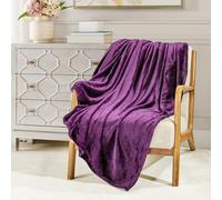 BOURINA Jeté en flanelle léger et confortable en microfibre pelucheuse de couleur unie, jeté (violet, 270 x 230 cm)