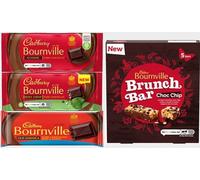 Bournville Lot de 3 barres de chocolat noir édition limitée 100 g 1 boîte de 5 barres de brunch Choc Chip B'Ville Cadeau de Noël