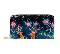 Bourse Pochette Cerf De Noël De l'espace Cuir Portefeuille Mignonne Porte Monnaie Femme Fermeture Éclair Femme Pouch Bourse pour Homme, Prof, Meilleur Cadeau