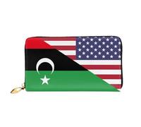 Bourse Pochette Drapeau De L'Amitié Entre L'Amérique Et La Libye Femme Pouch Bourse Original Retro Cuir Portefeuille De Nombreux Emplacements pour Cartes Portefeuille Femme