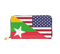 Bourse Pochette Drapeau De L'Amitié Entre L'Amérique Et Le Myanmar Portefeuille Femme Élégant Cuir Portefeuille Original Retro Porte-Feuille en Cuire pour Amoureux, Homme, Garcon